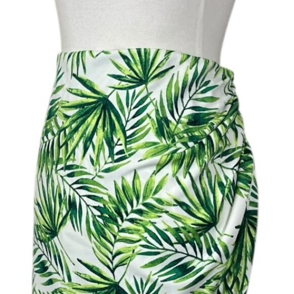 Marc New York Faux Wrap Skirt White Green Tropical Leaf Print Women’s Size Large - Picture 6 of 10